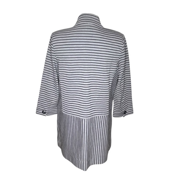CAbi #5474 Dapple Stripe Car Coat Gray Blue Knit Jacket Ponte Knit Trench Sz M - Picture 5 of 16